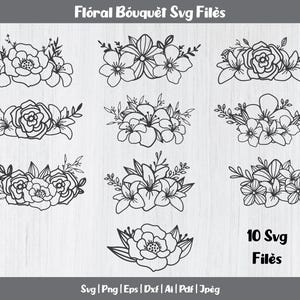 Pacchetto SVG di fiori, SVG di bouquet di fiori, Clipart floreali, File PNG floreali per Cricut, File di taglio di fiori