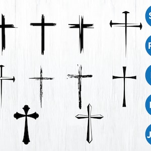Archivo de corte Svg de la cruz de Jesús, paquete Svg de cruz grunge y desgastada, clipart del signo de Jesús