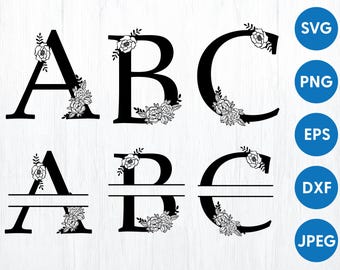 Pakiet SVG z monogramem kwiatowym: pliki z wyciętymi literami (pobieranie cyfrowe)