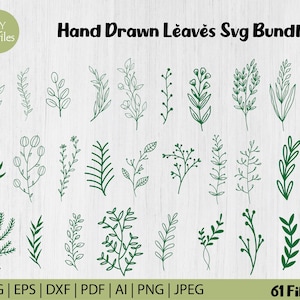 Hand Drawn Leaf SVG Bundle: Botanical Cut Files (Digital Download)