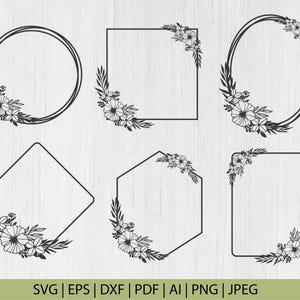 Blumenrahmen SVG Bundle, ovale Rahmen Clipart, rechteckige Rahmen svg, Hochzeitskranz Clipart Png-Dateien