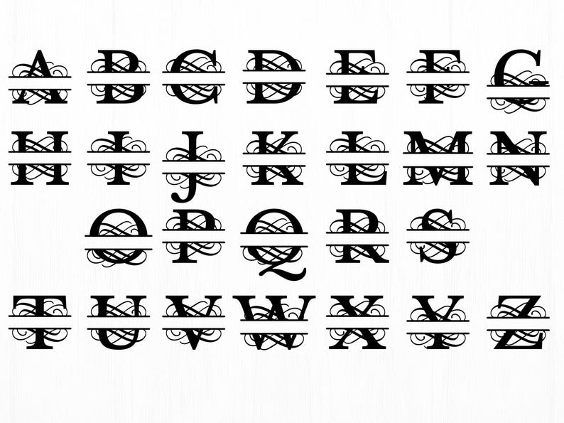 Split Monogram SVG Font: Regal Script Letters (digital Download) - Etsy