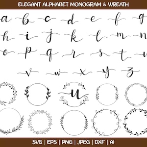Paquete de fuentes elegantes SVG / Monograma del alfabeto SVG / Clipart de corona / Clipart de letras de corona / Archivos de fuentes Cricut