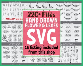 Hand Drawn Flower SVG Bundle: Floral Clipart, Botanical Designs (220+ Files)