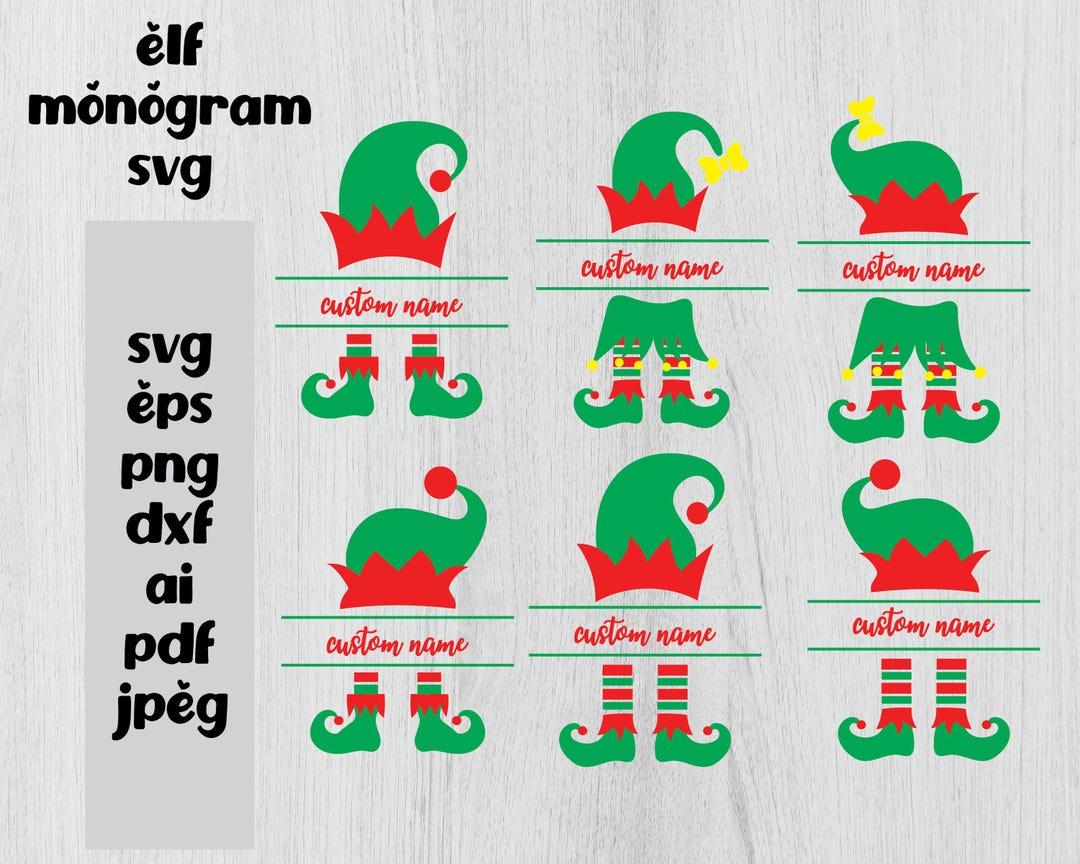 Christmas Elf Split Monogram Svg - Instant Digital Download - Etsy