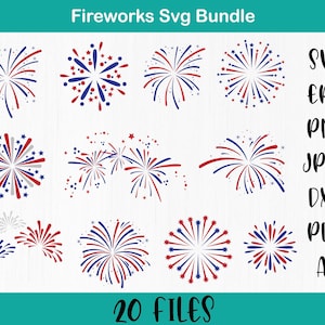 Paquete SVG de fuegos artificiales, petardos SVG, paquete PNG de fuegos artificiales del 4 de julio, imágenes prediseñadas de fuegos artificiales, elementos de fuegos artificiales, Día de la Independencia