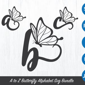 Alphabet Butterly svg bundle, Buchstabe Monogramm svg Schmetterling Clipart, Schrift Monogramm Laserschnittdatei
