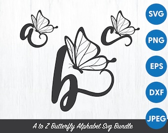 Butterfly Monogram SVG Alphabet: A-Z Font Bundle (Digital Download)