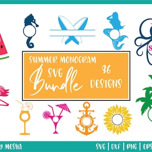 Summer Svg Bundle | Summer Monogram svg | Beach Monogram cut file | Sublimation Clipart | Cricut Cut Files