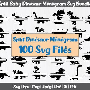 Dinosaurio bebé dividido (SVG), clipart de dinosaurio, clipart de dinosaurio, monograma de T-rex (SVG), archivos de corte de monograma para niños