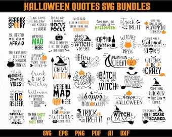 Paquete SVG de citas de Halloween para camisetas, imágenes prediseñadas de truco o trato espeluznantes, archivos de corte de Halloween para Cricut y Silhouette