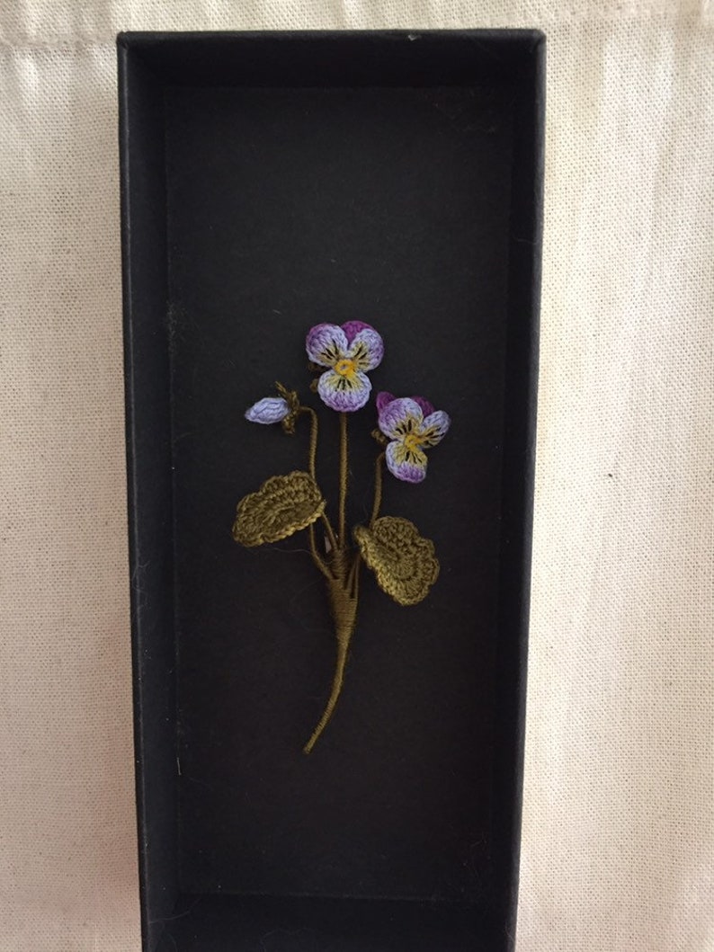 Crochet Pansies Flower Brooch/ Handmade Brooch/ Gift for Her/ Etsy