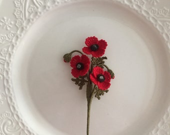 Broche bouquet de fleurs de pavot au crochet, boutonnière de fleurs de mariage, cadeau de remerciement, broche faite main