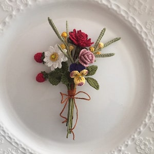 Crochet Mix Wildflower flowers brunch Brooch, Wedding flower boutonniere, Thank you gift, Handmade wildflower.