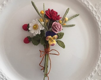 Crochet Mix Wildflower flowers brunch Brooch, Wedding flower boutonniere, Thank you gift, Handmade wildflower.