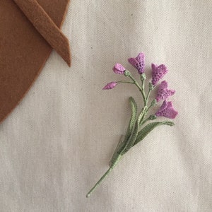 Crochet Purple Freesia flower Brooch, Wedding flower boutonniere, Thank you gift, Handmade brooch. Mother’s Day gift. Meaning gift.
