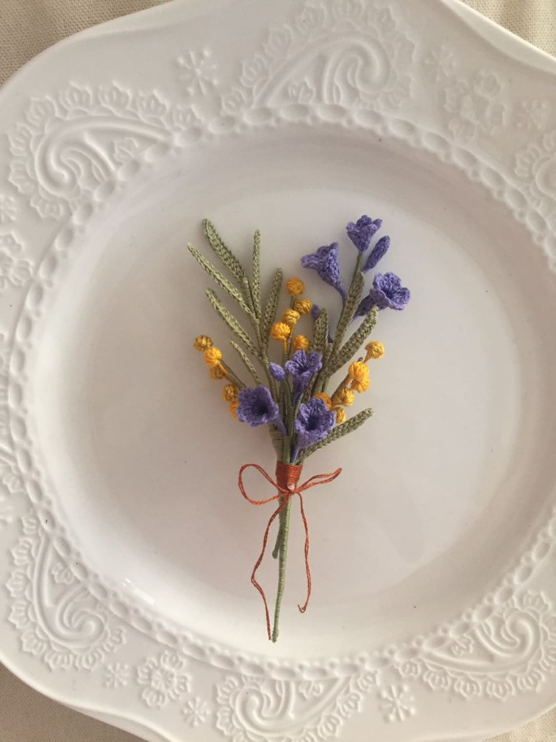 Crochet Jacaranda and Wattle Brooch Wedding Flower Etsy