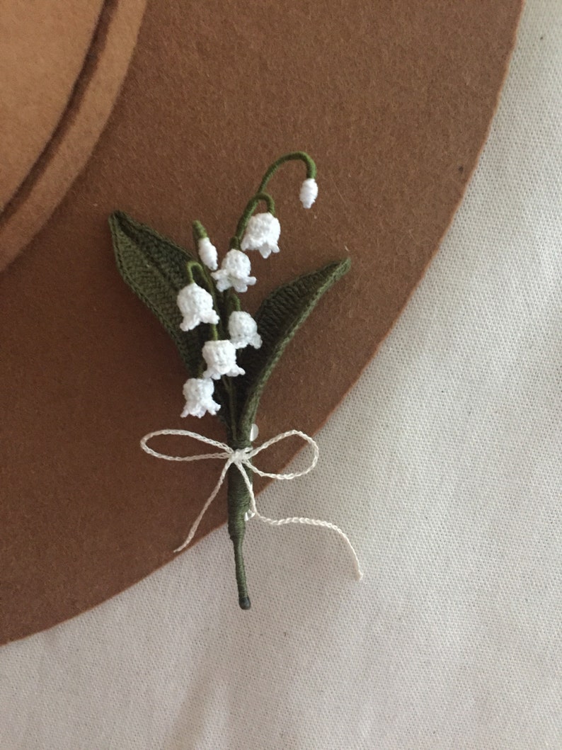 Crochet Lily of the valley Brooch Wedding flower boutonniere Etsy