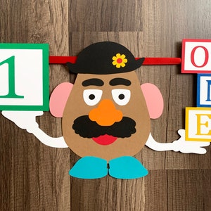 Mr. Potato Head High Chair Banner &quot;One&quot; 1st Birthday Disney Pixar Toy Story Inspired Party Decoration Supplies - Not Digital or Printed