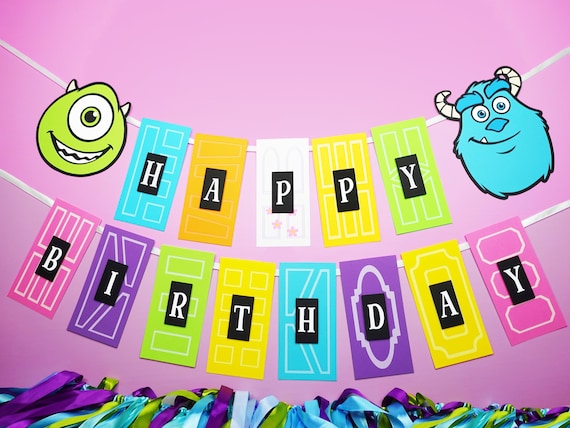 Monsters Inc Happy Birthday Banner - Mike, Sully, and Boo's Door - Party  Decorations - Etsy