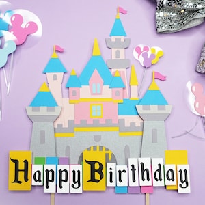 Vintage Disneyland Sign & Castle Inspired Cake Toppers (Custom, Happy Birthday, Age, Name)