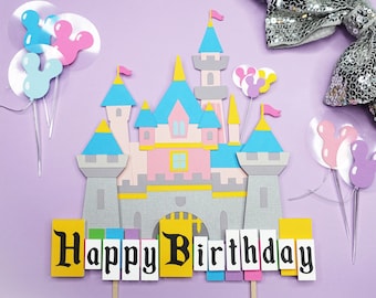 Vintage Disneyland Sign & Castle Inspired Cake Toppers (Custom, Happy Birthday, Age, Name)