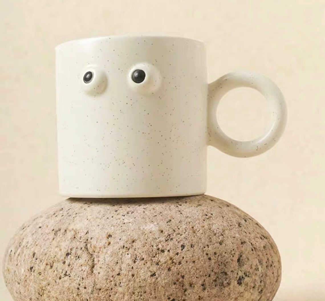 Ceramic Cute Eyes White Mug Etsy