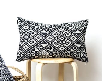 Black White Pillow Cover | Natural Cotton Fabric, Pillow Covers 12x20, Ethnic Cushion