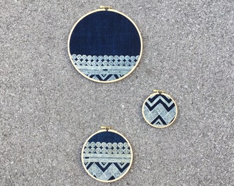 Boho Wall Hanging | Hoop Wall Art, Home Decor, Tribal Wall Decor, Wooden Hoops Frames, Indigo Batik