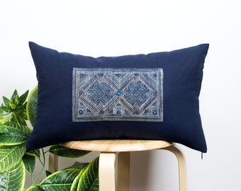 Ethnic Cushion Cover | Pillowcases 12x20, Vintage Pillow Covers, Batik Cushion, Natural Linen Fabric