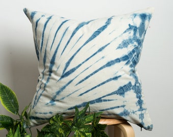 Tie Dye Pillowcase | Indigo Blue Tie Dye Pillow Cover, Dyed Cotton Fabric, Tie Dye Fabric Handmade Cushion Cover, 18x18