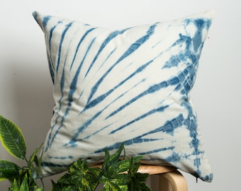 Indigo Blue Tie Dye Pillow Cover | Handmade Cotton Cushion (18x18)