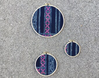 Unique Wall Hanging | Home Decor Tapestry, Tribal Wall Decor, Wooden Hoops Frames, Indigo Batik, Embroidered Hoop Art, Textiles Art