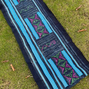 Vintage Hmong Hill Tribe Skirt | Indigo Batik Textile with Applique Details, Antique Tribal Fabric for Upholstery and Table Runner