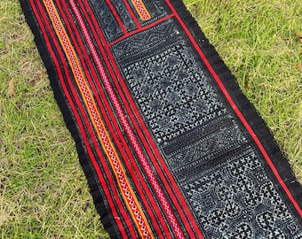 Handwoven Hmong Textile | Embroidered Vintage Skirt Fabric, 4.9 Yards