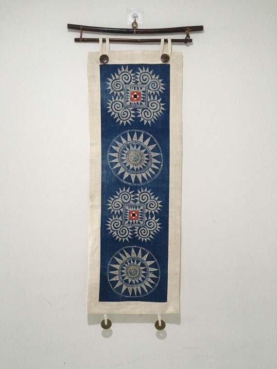 Long Boho Tapestries Indigo Batik Wall Art Unique Hmong Hill Tribe Wall Decor Ethnic Wall Hanging Long Boho Tapestries Indigo Batik Wall Art Unique Hmong Hill Tribe Wall Decor Ethnic Wall Hanging
