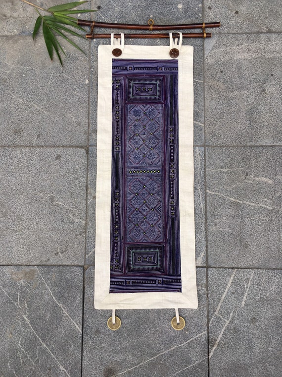 Long Boho Tapestries Indigo Batik Wall Art Unique Hmong Hill Tribe Wall Decor Ethnic Wall Hanging Long Boho Tapestries Indigo Batik Wall Art Unique Hmong Hill Tribe Wall Decor Ethnic Wall Hanging