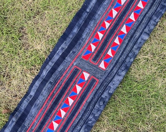 Vintage Hmong Indigo Batik Textile | Tribal Applique Fabric