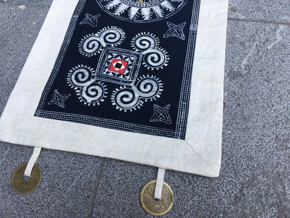 Long Boho Tapestries Indigo Batik Wall Art Unique Hmong Hill Tribe Wall Decor Ethnic Wall Hanging Long Boho Tapestries Indigo Batik Wall Art Unique Hmong Hill Tribe Wall Decor Ethnic Wall Hanging