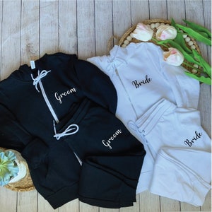 BRIDE & GROOM MATCHING Set, Unisex Zip Hoodie Sweatshirt and Jogger Sweatpants, Matching Bride and Groom Set, Bridal Shower Engagement Party