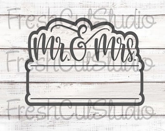 Mr. & Mrs. Plaque Cookie Cutter with Matching Stencil Option