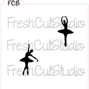 May include: Two black silhouette images of ballerinas in a dancing pose. The ballerinas are wearing tutus and are in mid-air.
