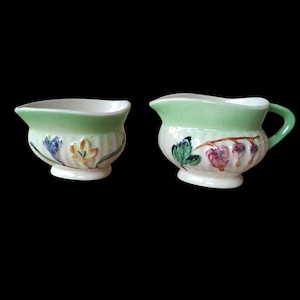 Vintage Shorter & Son handgeschilderde Staffordshire melkkan, art deco tijdperk groen en bloemen kan, Engels aardewerk, verzamelobject woondecoratie