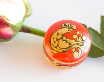 Vintage Small Jewelry Khokhloma Folk Art Box Ring Bearer Jewelry Wedding Hand Hammered painted Memory Box Engagement Organizer USSR ohtteam