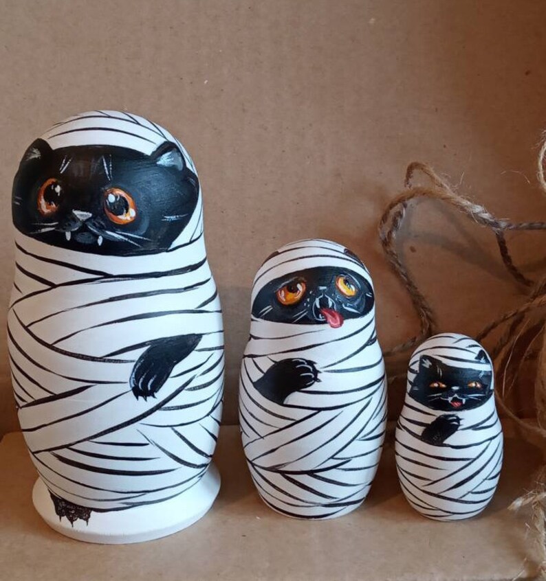 Halloween nesting doll Funny Mummy black cat Halloween Gift Etsy