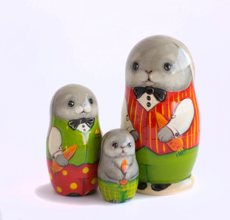 Rabbit Nesting Dolls Cute Easter Bunnies Animals Matryoshka Etsy