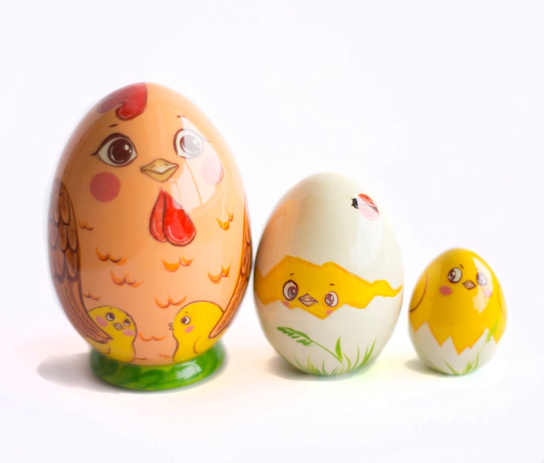 Nesting Doll Cute Easter Chickens Hatching From Egg Funny Egg Etsy