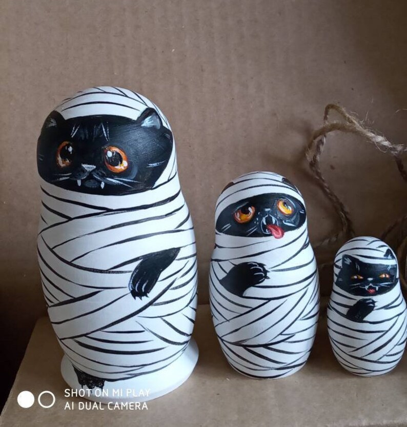 Halloween nesting doll Funny Mummy black cat Halloween Gift Etsy