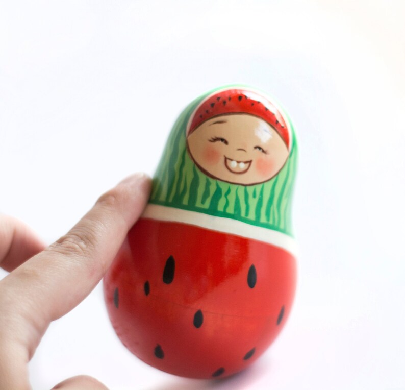 Roly poly watermelon baby doll Nevalyashka Handpainted Wooden Etsy