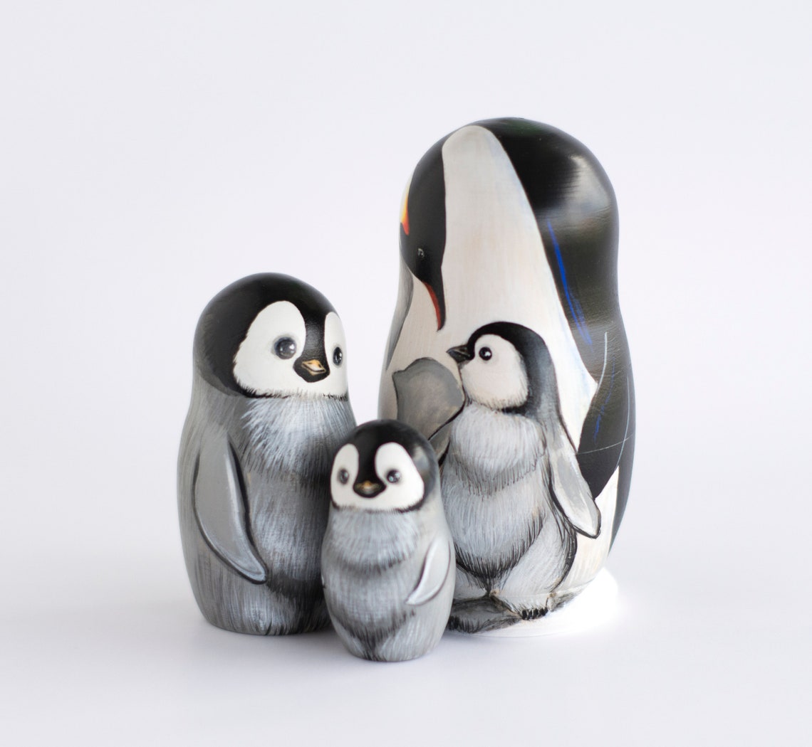 Penguin matryoshka animals nesting dolls 3 Eco-friendly wooden | Etsy